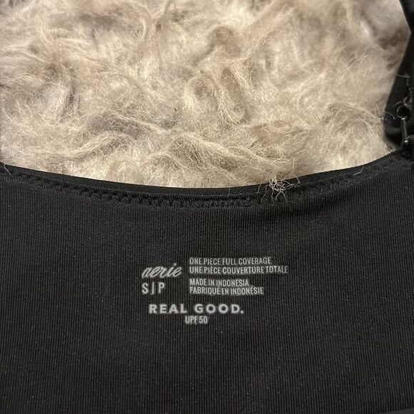 NWT aerie one piece full‎ coverage upf 50 black tie front swimsuit - Picture 3 of 5